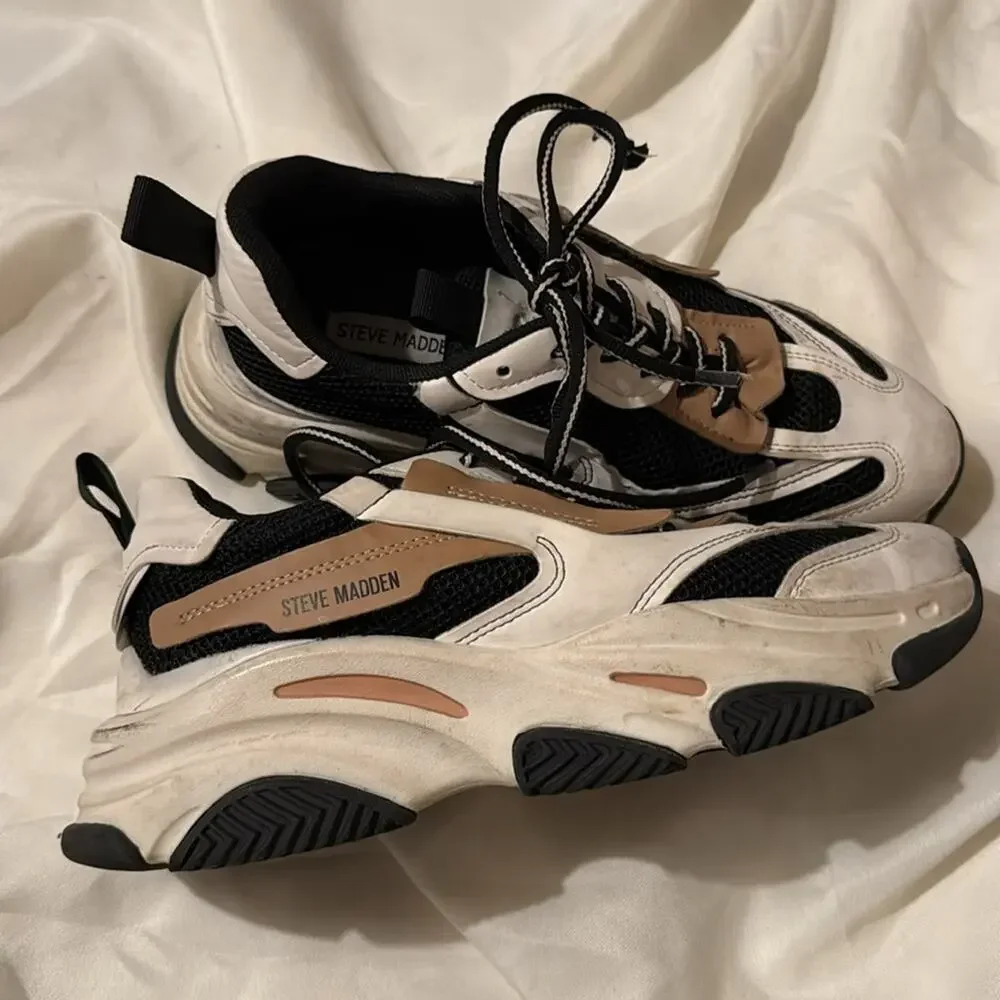Steve Madden Possession Sneakers Black/Tan size women's 10